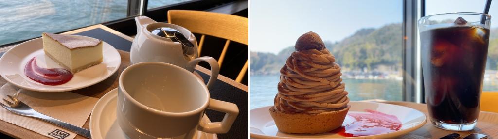 Cheesecake and Mont Blanc served with coffee